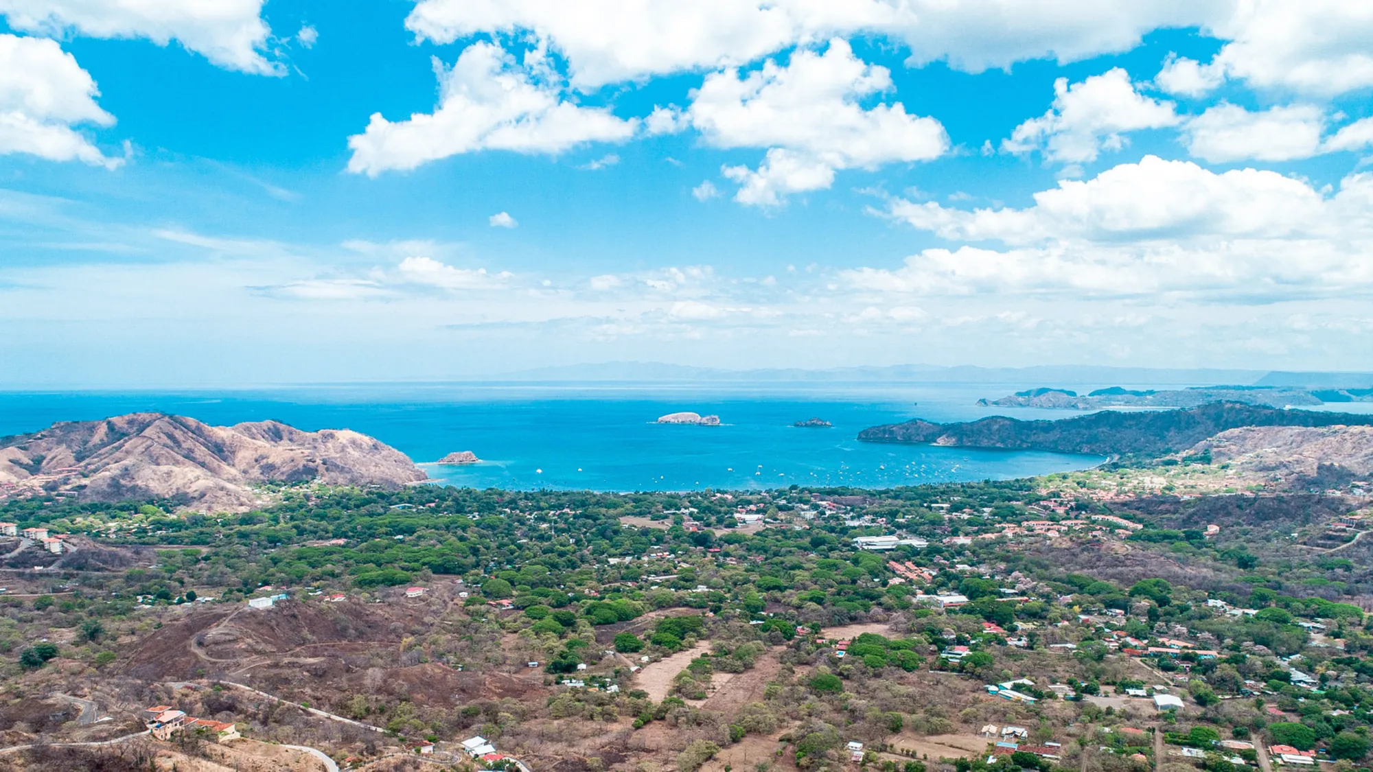 Aerial view of Playas del Coco and its bay in Guanacaste, Costa Rica